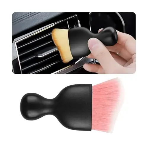 Blilo Car Interior Detailing Brush with Dust Cover, Auto Soft Hair Cleaning Brushes, Scratch Free Curved Dirt Collectors, for Vehicle Dashboard Air Conditioner Vents Leather(Pink/White) - 1