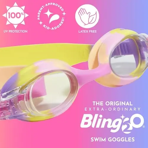 Bling 2O Girls' Swimming Goggles (Ages 3+ up) - UV Protection, Anti-Fog, 100% Silicone Material - Adjustable Nose Piece - 3