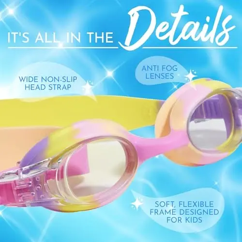 Bling 2O Girls' Swimming Goggles (Ages 3+ up) - UV Protection, Anti-Fog, 100% Silicone Material - Adjustable Nose Piece - 4