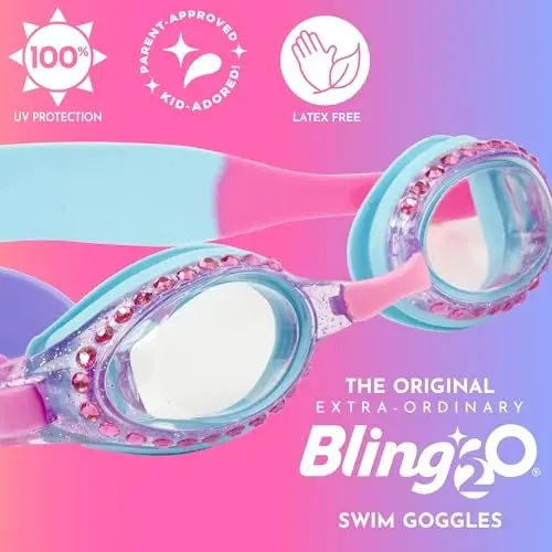Bling 2O Girls' Swimming Goggles (Ages 3+ up) - UV Protection, Anti-Fog, 100% Silicone Material - Adjustable Nose Piece - 3