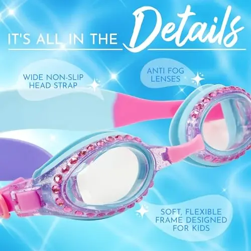 Bling 2O Girls' Swimming Goggles (Ages 3+ up) - UV Protection, Anti-Fog, 100% Silicone Material - Adjustable Nose Piece - 4