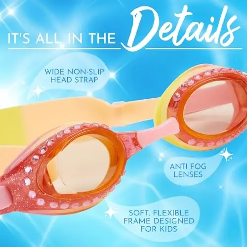 Bling 2o Girls' Swimming Goggles (Ages 3+) UV Protection Latex-Free 100% Silicone Material Anti-Fog Adjustable Nose Piece - 4