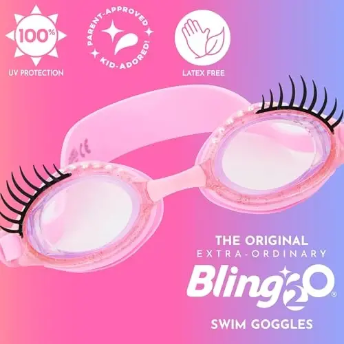 Bling 2o Girls' Swimming Goggles (Ages 3+) UV Protection Latex-Free 100% Silicone Material Anti-Fog Adjustable Nose Piece - 3