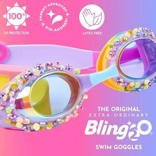 Bling 2o Girls' Swimming Goggles (Ages 3+) UV Protection Latex-Free 100% Silicone Material Anti-Fog Adjustable Nose Piece - 3