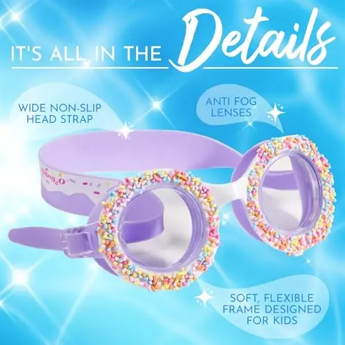 Bling 2O Girls' Swimming Goggles (Ages 3+ up) - UV Protection, Anti-Fog, 100% Silicone Material - Adjustable Nose Piece - 4