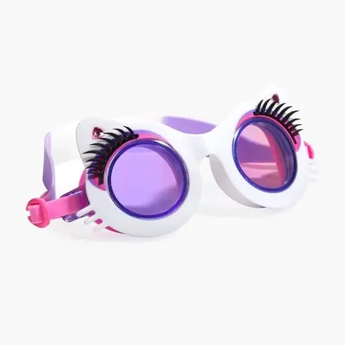 Bling 2O Girls' White Kitty Cat Ears Kids Swimming Goggles (Ages 3+ up) - UV Protection, Latex-Free, 100% Silicone Material - Includes Anti-Fog & Adjustable Nose Piece 