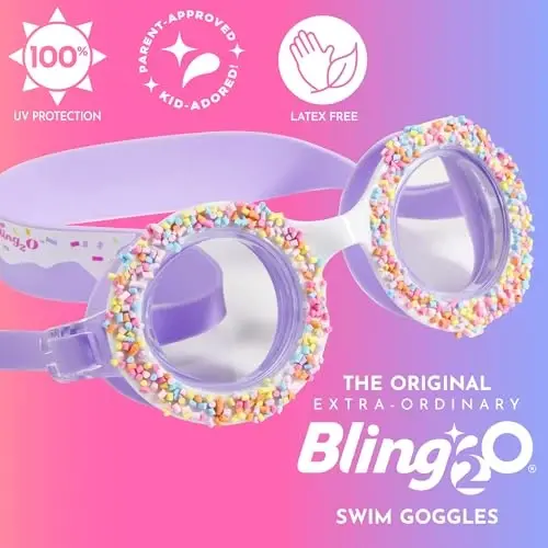 Bling 2O Qizlar uchun suzish ko'zoynaklari (3 yosh va undan yuqori) - UV himoyasi, tumanlashga qarshi, 100% silikon material - sozlanishi burun qismi - 3