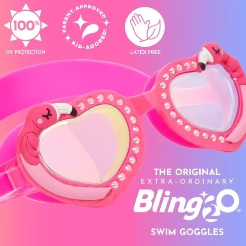 Bling 2O Qizlar uchun suzish ko'zoynaklari (3+ yoshdan yuqori) - UV himoyasi, tumanga qarshi, 100% silikon material - sozlanishi burun qismi - 3
