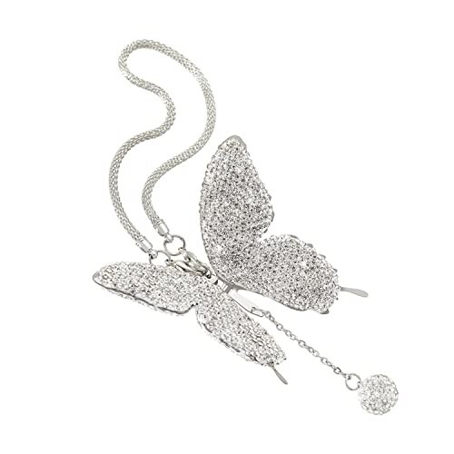 Bling Butterfly Diamond Car Accessories for Women, Crystal Car Rear View Mirror Charms Car Decoration Valentine's Day Gifts Lucky Hanging Interior Ornament Pendant. (Silver) - 6