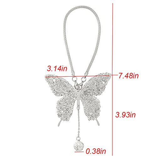 Bling Butterfly Diamond Car Accessories for Women, Crystal Car Rear View Mirror Charms Car Decoration Valentine's Day Gifts Lucky Hanging Interior Ornament Pendant. (Silver) - 7