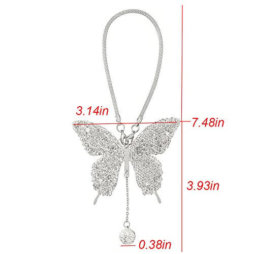 Bling Butterfly Diamond Car Accessories for Women, Crystal Car Rear View Mirror Charms Car Decoration Valentine's Day Gifts Lucky Hanging Interior Ornament Pendant. (Silver) - 7