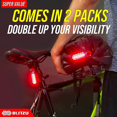 BLITZU 2024 USB-C Rechargeable Bike Tail Light 2 Pack, Cyborg 120T Bright Red LED Bicycle Rear Light, Waterproof Helmet Lights, Cycling Flashlight Safety Reflectors Accessories, Fits Adult, Kids MTB - 3