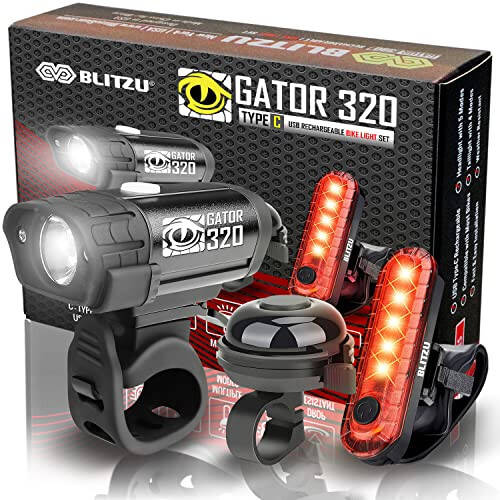 BLITZU Bike Lights, Bike Reflectors Front and Back. LED Rechargeable Headlight Rear Taillight & Bell Set Bicycle Accessories for Night Riding Men Women Kids. Gift for Dad, Mom, Boys, Girls - 1