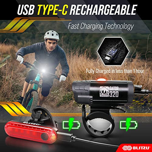 BLITZU Bike Lights, Bike Reflectors Front and Back. LED Rechargeable Headlight Rear Taillight & Bell Set Bicycle Accessories for Night Riding Men Women Kids. Gift for Dad, Mom, Boys, Girls - 3