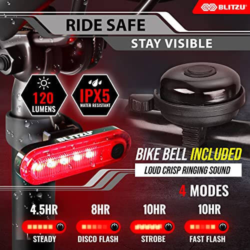 BLITZU Bike Lights, Bike Reflectors Front and Back. LED Rechargeable Headlight Rear Taillight & Bell Set Bicycle Accessories for Night Riding Men Women Kids. Gift for Dad, Mom, Boys, Girls - 4