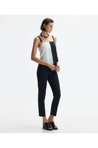 Block Color Leather Strapless Blouse - 1