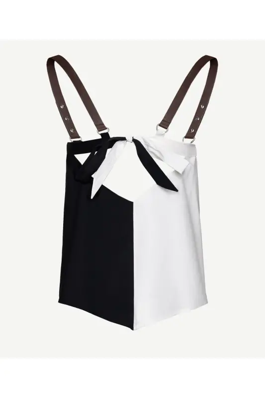 Block Color Leather Strapless Blouse - 3