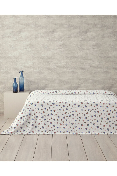 Blossom Breeze Double Bedspread Blue-Orange - ENGLISH HOME