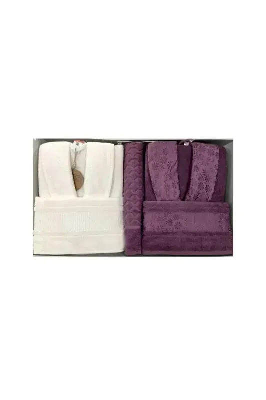 Blossom Happy Family Bathrobe Set - Aubergine Cream - 1