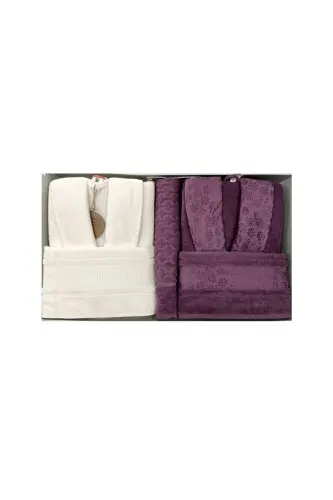 Blossom Happy Family Bathrobe Set - Aubergine Cream - 3