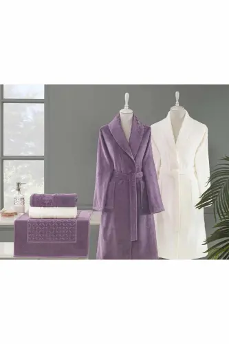 Blossom Happy Family Bathrobe Set - Aubergine Cream - 4