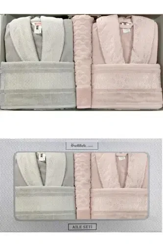 Blossom Happy Family Bathrobe Set - Pink Grey-PINK - 1