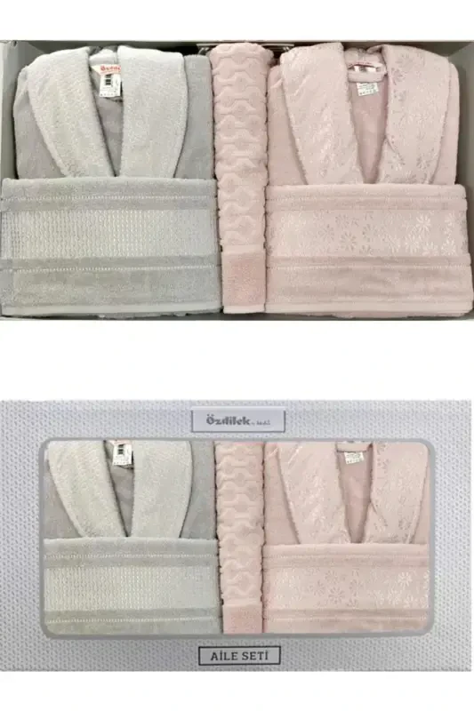 Blossom Happy Family Bathrobe Set - Pink Grey-PINK - 1