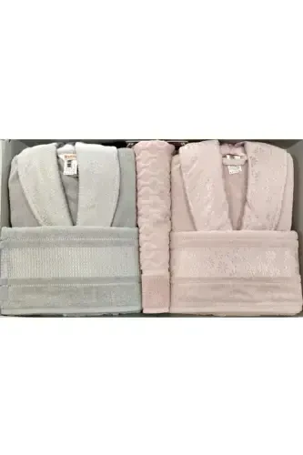 Blossom Happy Family Bathrobe Set - Pink Grey-PINK - ÖZDILEK (1)