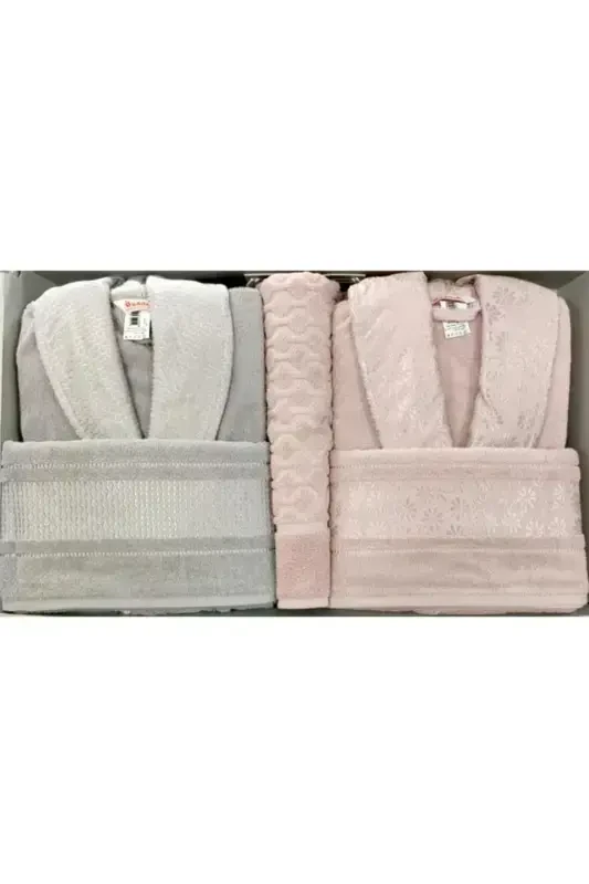 Blossom Happy Family Bathrobe Set - Pink Grey-PINK - 2