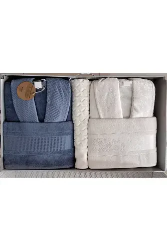 BLOSSOM HAPPY SET BORNOZ TAKIMI İNDİGO KREM 5 PARÇA-KREM - 2