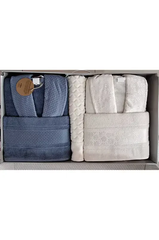 BLOSSOM HAPPY SET BORNOZ TAKIMI İNDİGO KREM 5 PARÇA-KREM - 2