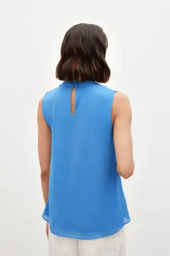 Blouse with Accessory Details and Ruffles - Blue - 8