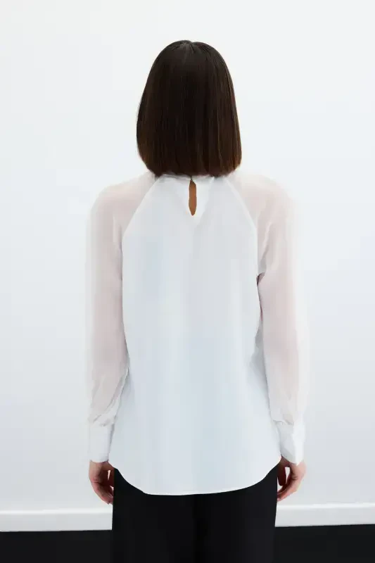 Blouse with Collar Accessory - ECRU - 8