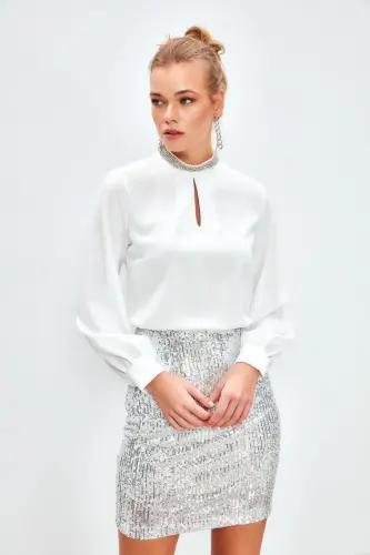Blouse with Collar Accessory - Ecru 