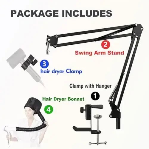 Blow Dryer Stand Hands Free 360 Rotate Hands Free Hair Dryer Holder, Sozlanadigan Soch Quritgich Stendi Qo'llarsiz, Qo'llarsiz Soch Quritgich Stendi 99% uchun mos Keladigan Bepul Klip - 6