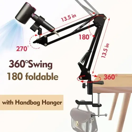 Blow Dryer Stand Hands Free 360 Rotate Hands Free Hair Dryer Holder, Sozlanadigan Soch Quritgich Stendi Qo'llarsiz, Qo'llarsiz Soch Quritgich Stendi 99% uchun mos Keladigan Bepul Klip - 3