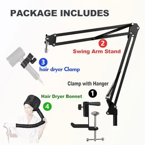 Blow Dryer Stand Hands Free 360 Rotate Hands Free Hair Dryer Holder, Sozlanadigan Soch Quritgich Stendi Qo'llarsiz, Qo'llarsiz Soch Quritgich Stendi 99% uchun mos Keladigan Bepul Klip - 6