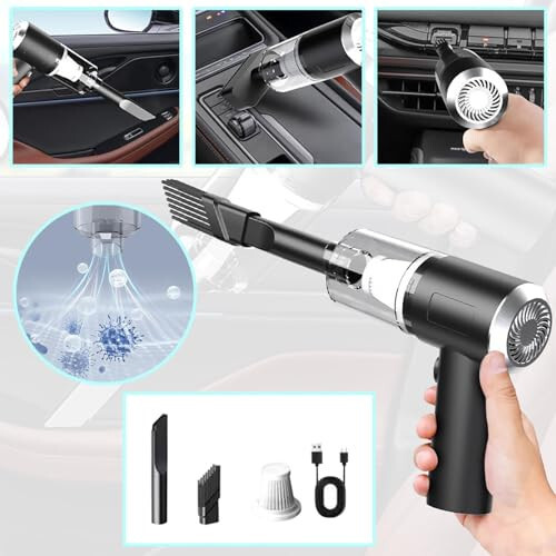 BLOWEST Handheld Car Vacuum Cleaner, 120W High Power Mini Handheld Vacuum, Rechargeable Portable Vacuum Cleaner with 2 in 1 Suction Nozzle for Home, Office and Car Cleaning (Black) - 5