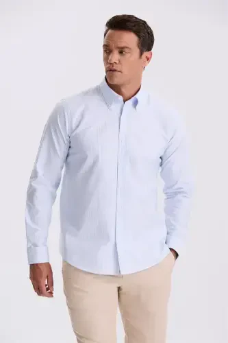 Blue 100% Cotton Button Down Collar Comfort Fit Shirt - Modazone (1)
