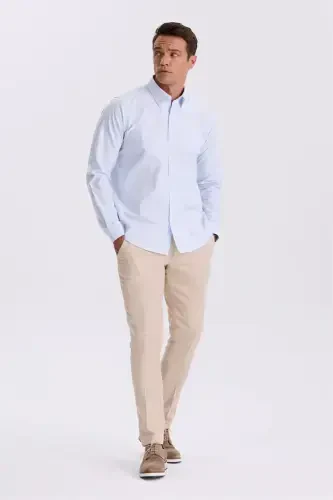 Blue %100 Cotton Button-Down Collar Comfort Fit Shirt - JAKAMEN (1)