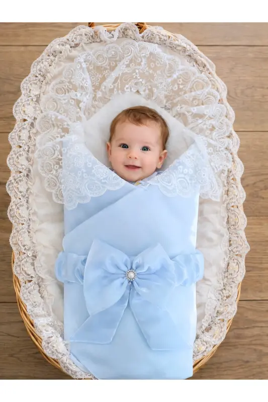 Blue Baby Boy Blanket 100% Cotton Natural Organic Sleep Swaddle Hospital Discharge Cover Seasonal - 1