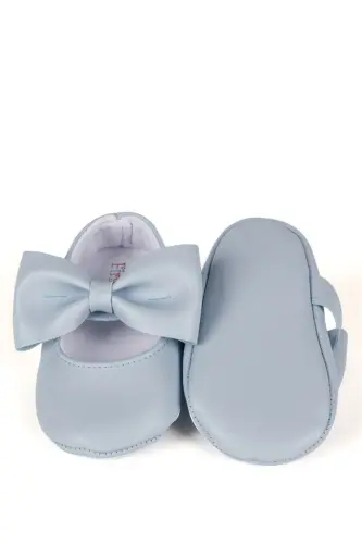Blue Baby Girl Faux Leather Bow Mary Jane Prewalker Shoe-Blue - 5