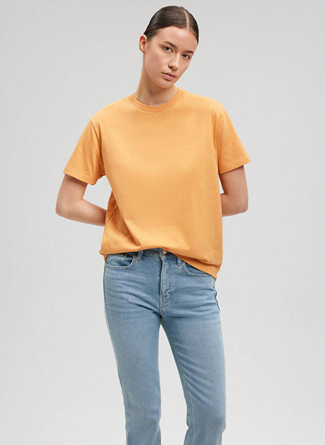 Blue Bicycle Collar Orange Women's T-Shirt M1600965-71405-BASIC SHORT SLEEVE T - 8