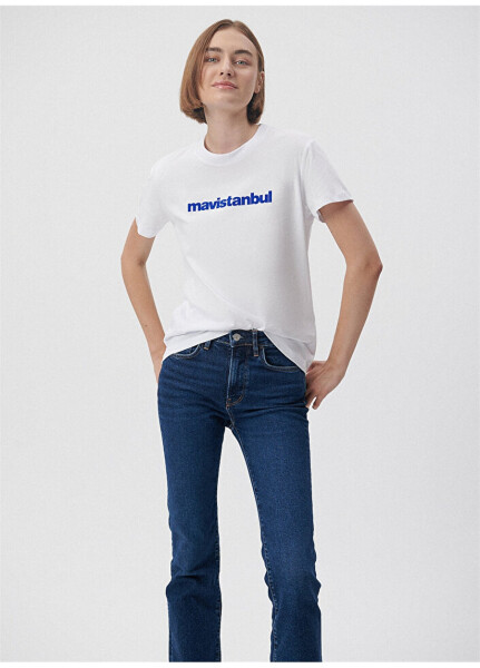 Blue Bicycle Collar White Women's T-Shirt M1612108-620 MAVİSTANBUL PRINTED T-Shirt - 17