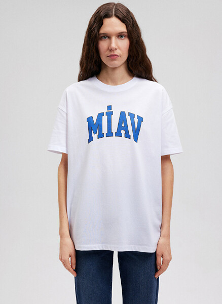 Blue Bicycle Collar White Women's T-Shirt M1612457-620-MIAV PRINTED T-SHIRT - 9