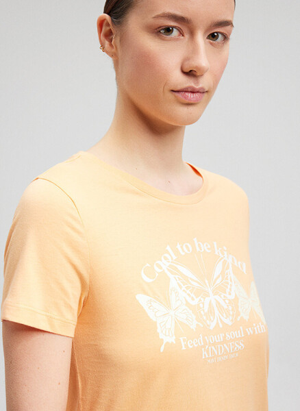 Blue Bicycle Neck Orange Women's T-Shirt M1612386-84617-BUTTERFLY PRINTED T-SHIRT - 11