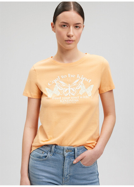 Blue Bicycle Neck Orange Women's T-Shirt M1612386-84617-BUTTERFLY PRINTED T-SHIRT - 13