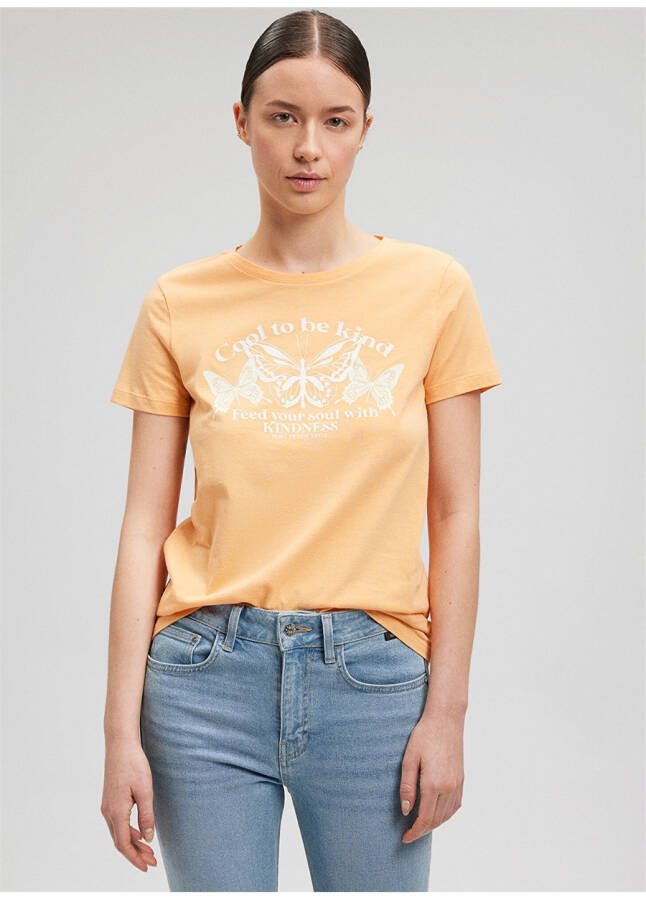 Blue Bicycle Neck Orange Women's T-Shirt M1612386-84617-BUTTERFLY PRINTED T-SHIRT - 14