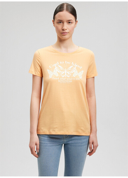 Blue Bicycle Neck Orange Women's T-Shirt M1612386-84617-BUTTERFLY PRINTED T-SHIRT - 15