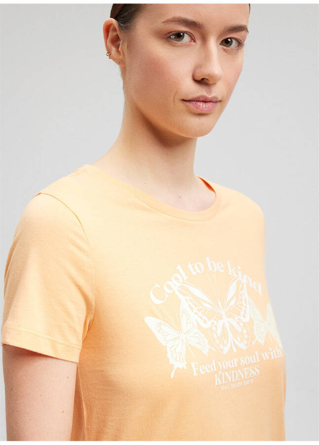 Blue Bicycle Neck Orange Women's T-Shirt M1612386-84617-BUTTERFLY PRINTED T-SHIRT - 17